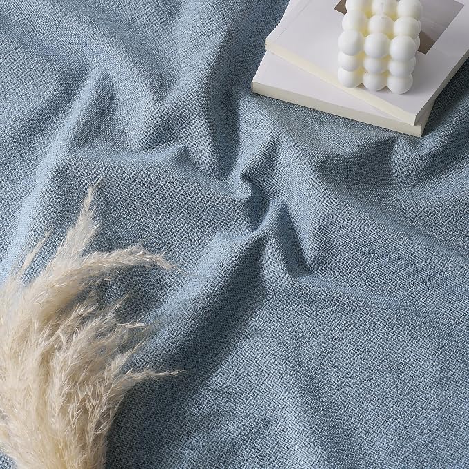 RYB HOME Smoky Blue 100% Blackout Linen Curtains 72 Inch Long for Bedroom | Rod Pocket Back Tab, Thermal Insulated Privacy Assured, for Bedroom Office Nursery Living Room Dormitory, W52 x L72, 2 Panels