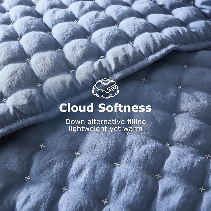 WDCOZY Blue Twin Size Quilt Bedding Sets with Pillow Sham, Lightweight Soft Bedspread Coverlet, Quilted Blanket Thin Comforter Bed Cover, All Season Summer Spring, 2 Pieces, 68x90 inches