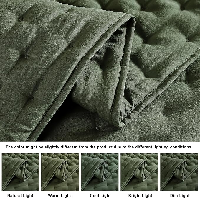 WDCOZY Olive Green Cloud Queen Size Quilt Set, Tan Lightweight Farmhouse Bedspread, Rustic Country Coverlet, Taupe Camel Soft Bedding, Thin Comforter for All Season - 3 Pieces, 90x90 inches