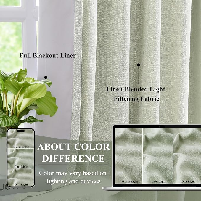 WEST LAKE Soft Green Pinch Pleated Blackout Curtain Panels 95 Inches Long | Linen Blended Thermal Insulated Drapes,Modern Window Treatment Home Decor,Back Tabs Hooks,60"Wx95"L(Pack of 1)
