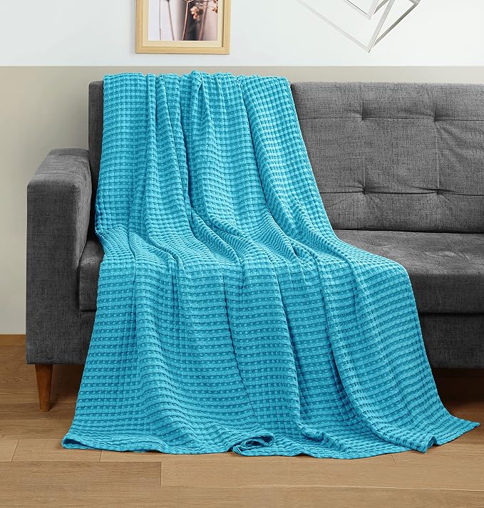 Utopia Bedding 100% Cotton Waffle Blanket Twin Size Teal, 90x72 Inch | Lightweight Breathable Cozy Summer Bed Blanket Home Decor Gift for Women and Men