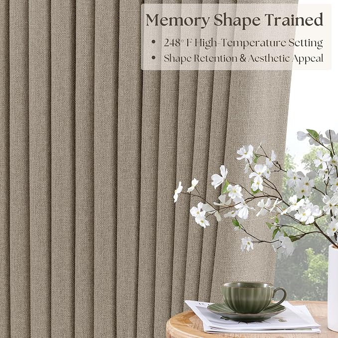 TWODRAPES Pleated Blackout Dark Flax 120 Inch Long Curtains Double Layer | Viral Pinch Pleated, Taupe Greige, 100% Black Out Linen Curtains, Soundproof, Neutral 120 Inch Window Drapes 2 Panels Set