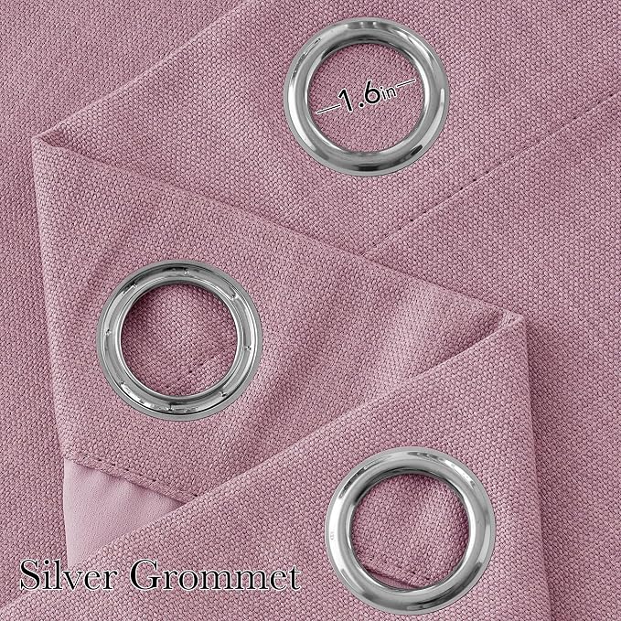 NICETOWN Faux Linen Pink Blackout Curtains 84 inches Long for Living Room - Privacy Panels for Bedroom, Modern Farmhouse Style Easy Care Grommet Top, 2 Panels, W52 by L84