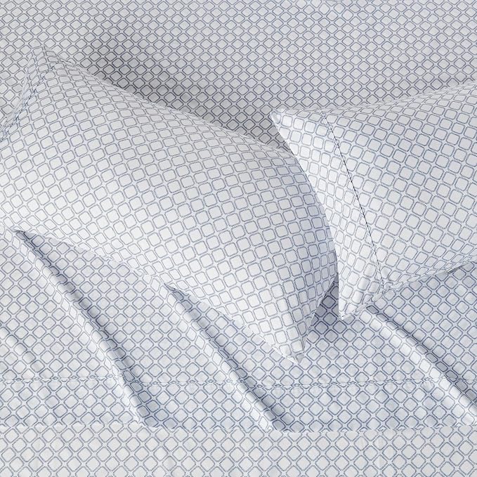 Amazon Basics Lightweight Microfiber 4-Piece Bed Sheet Set, King, Aqua, Printed