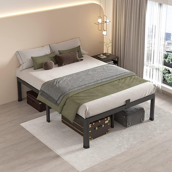 MAF 14 Inch Queen Metal Platform Bed Frame with Round Corner Legs | Mattress Baffle, 3000 LBS Heavy Duty Steel Slat Support, Noise Free, No Box Spring Needed, Easy Assembly, 12.4" Storage Space