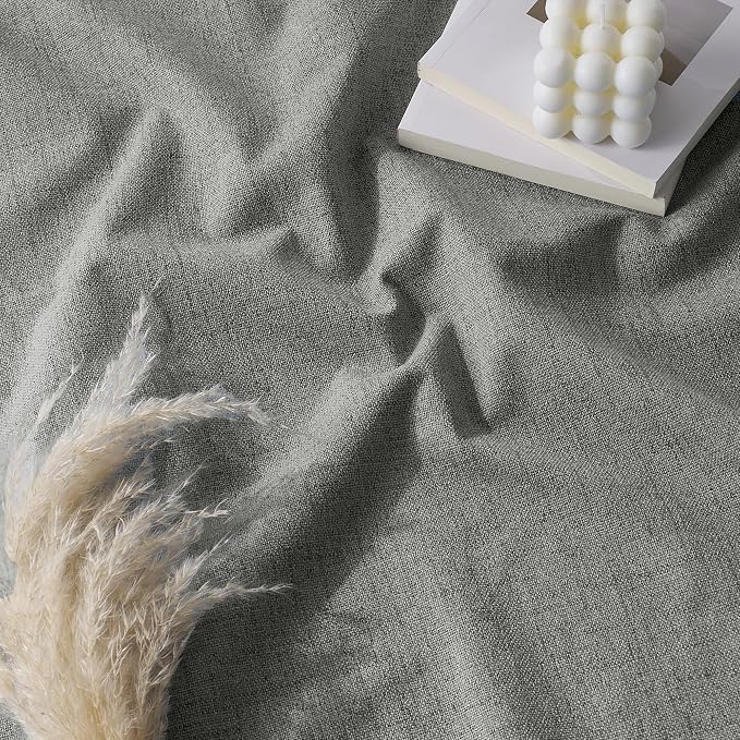 RYB HOME Grey 100% Blackout Linen Textured Curtains 102 Inch Long | Thermal Insulated, Energy Saving, For Bedroom Living Room Dining Loft Nursery Patio Sliding Glass Door, W52 x L102, 2 Panels