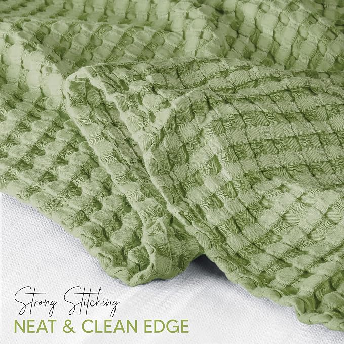 Utopia Bedding 100% Cotton Waffle Blanket Twin Size Sage Green, 90x72 Inch | Lightweight Breathable Cozy Summer Bed Blanket Home Decor Gift for Women and Men