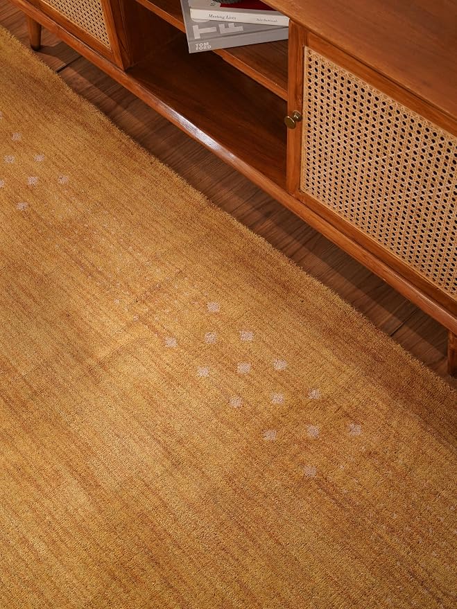 Hand Knotted Loom Wool ECO-Friendly Area Rugs - 8'x8', Square Shape, Gold Color, Contemporary Modern Design, High Pile Thick Handmade Anti Skid Area Rugs for Living Room, Bed Room (L00530)