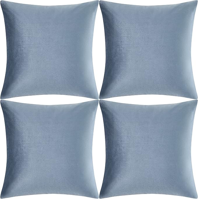 GIGIZAZA Decorative Throw Pillow Covers 16x16, Grey Blue Soft Pillow Covers Velvet, Set of 4 Decor Square Cushion Covers