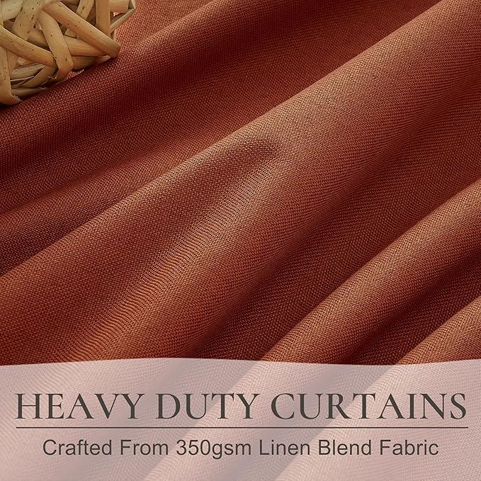 Fall Burnt Orange Curtains Blackout 84 Inches Long 2 Panels Set,Terracotta Autumn Color Decor Retro for Living Room/Bedroom Antique Copper Rust Boho 70s Window Pleated Linen Drapes Thermal (W50"xL84")