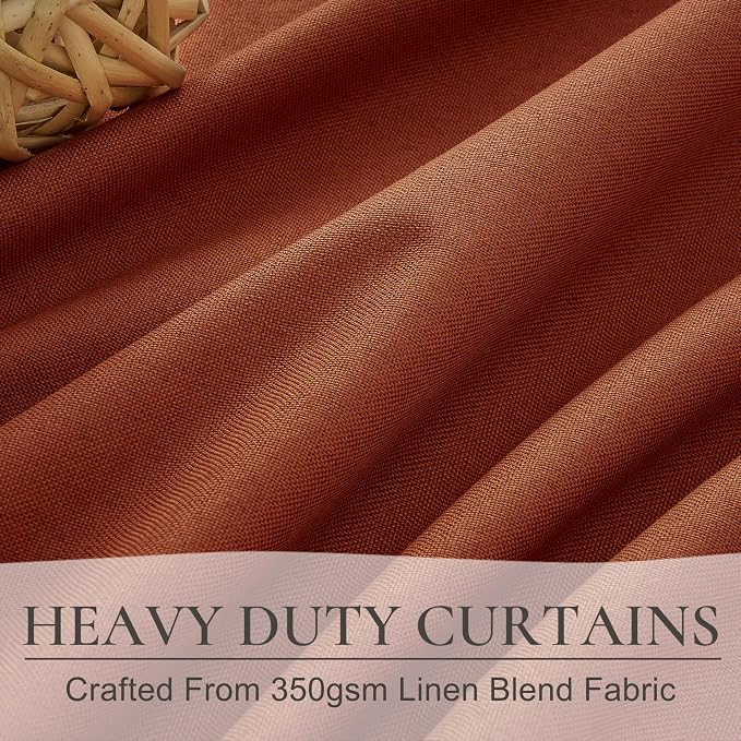 Fall Burnt Orange Curtains Blackout 102 Inches Long 2 Panels Set,Terracotta Autumn Color Decor Retro for Living Room/Bedroom Antique Copper Rust Boho 70s Window Pleated Linen Drapes (W50"xL102")