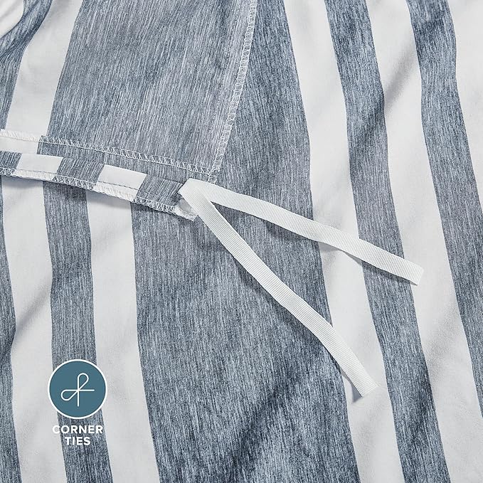Bare Home Duvet Cover Set (Full, Stripe - Heathered Midnight Blue) | 1800 Ultra-Soft, Lightweight, Cooling, Breathable, Premium, All-Season