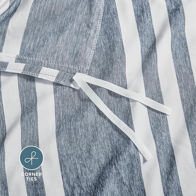 Bare Home Duvet Cover Set (King, Stripe - Heathered Midnight Blue) | 1800 Ultra-Soft, Lightweight, Cooling, Breathable, Premium, All-Season