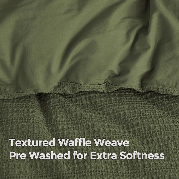 Dreamology Full Duvet Cover, Waffle Duvet Cover Full, 100% Cotton Waffle | Duvet Covers with Zipper Closure, Soft Textured & Breathable Duvet Cover Set,Bedding Duvet Cover Set 3 Pieces (Green)