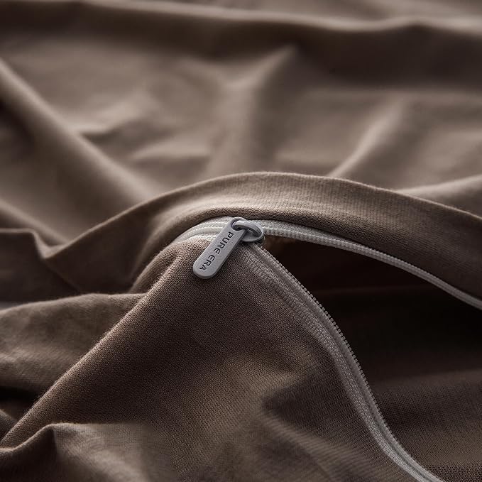 PURE ERA Jersey Knit Sheet Set Solid Brown California King | 100% Cotton, 3 Piece Set, T Shirt Soft, Breathable, Envelope Closure Pillowcases, Hidden Zipper, 8 Ties, No Insert, Modern