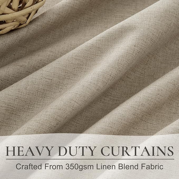 QJmydeco Black Out 96 Inch Long Boho Curtains 2 Panel Set, Farmhouse Curtains for Living Room Darkening/Thermal/Noise Reduction Textured Flax Linen Drape 8ft Hook&Ring Included GreyBeige 50"x96"