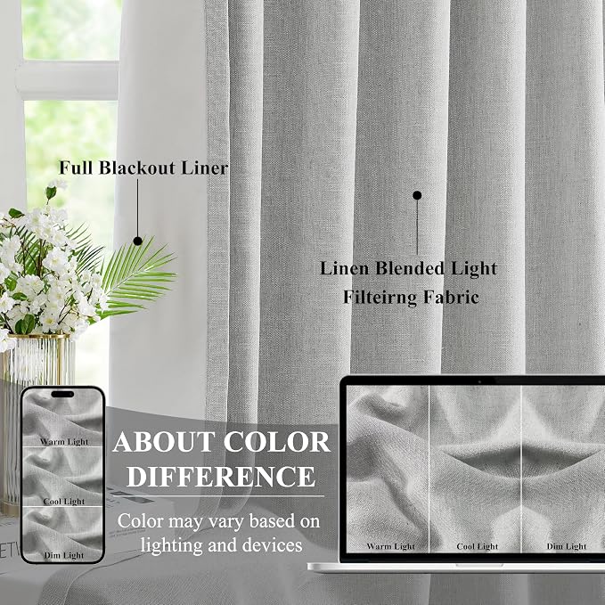 WEST LAKE Light Grey French Pleat Curtain Panels 90 Inches Length,Linen Blended Pinch Pleated Drapes for Bedroom Living Room,Modern Window Treatment,Back Tabs Hooks,40" Wx90 L(Pack of 2)