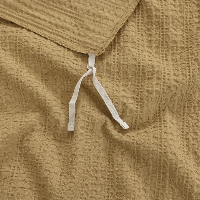 Dreamology Duvet Cover Queen, Waffle Duvet Cover Set,100% Cotton Waffle Weave Duvet Covers with Zipper Closure, Soft Textured & Breathable Bedding Set,Queen Duvet Cover 3 Pieces (Mustard)