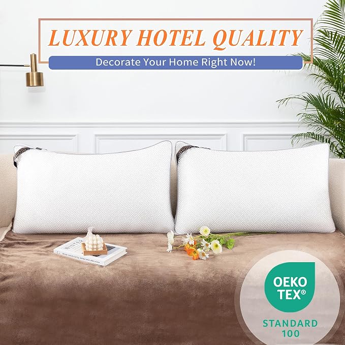 MZOIMZO Luxury Comfy Hotel Collection Bed Pillows for Sleeping- Firm King Size Set of 2, Gusseted Cooling Side Mesh Design with Premium Down Alternative Filling for Back, Stomach or Side Sleepers