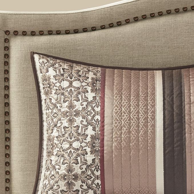 Madison Park Quilt Set Luxurious Jacquard Stripes Design - All Season, Coverlet Bedspread Lightweight Bedding Layer, Shams, Decorative Pillow, Full/Queen(90"x90"), Floral Red 5 Piece | All Season, Luxurious Coverlet Bedspread Lightweight Bedding Layer,...