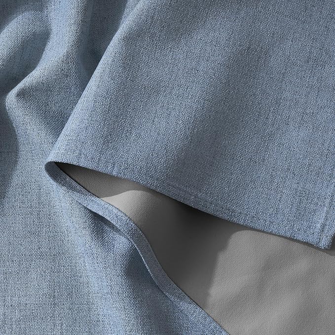 RYB HOME Smoky Blue 100% Blackout Linen Curtains 72 Inch Long for Bedroom | Rod Pocket Back Tab, Thermal Insulated Privacy Assured, for Bedroom Office Nursery Living Room Dormitory, W52 x L72, 2 Panels