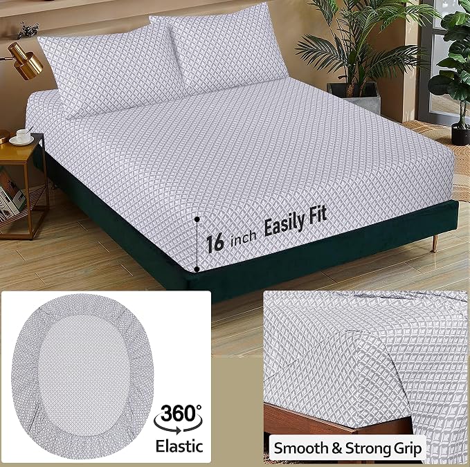 RUVANTI 100% Cotton Percale Sheets Full Size, Idiomatic Expression | Crisp Cooling, Deep Pocket 16", Soft Breathable & Durable, Hotel-Style, 4 Piece Set