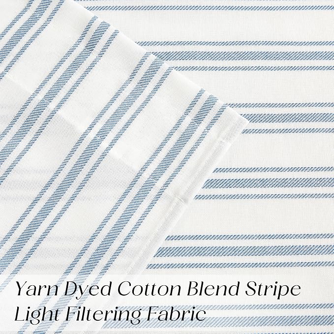 ZJDECOR Blue White Striped Semi Sheer Kitchen Curtain Valances,55" Wx15 Lx1 | Stripe Pattern Valance Cafe Curtains,Light Filtering,Rod Pocket,Modern,78% Polyester、22%Cotton,Small Window Treatment