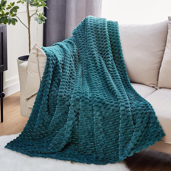 EXQ Home Fleece Blanket Twin Size for Couch or Bed - 3D Imitation Turtle Shell Jacquard Decorative Blankets - Cozy Soft Fuzzy Flannel Blanket Suitable for All Seasons(60"×80",Teal)