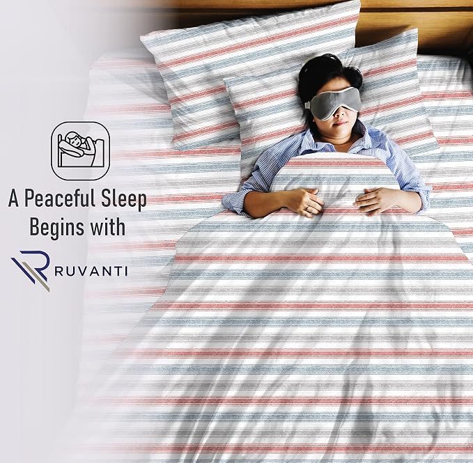 RUVANTI 100% Cotton Percale Sheets Twin Size, Times | Crisp Cooling for Hot Sleepers, Deep Pocket 16", Soft Breathable & Durable, Hotel-Style 3 Piece Set