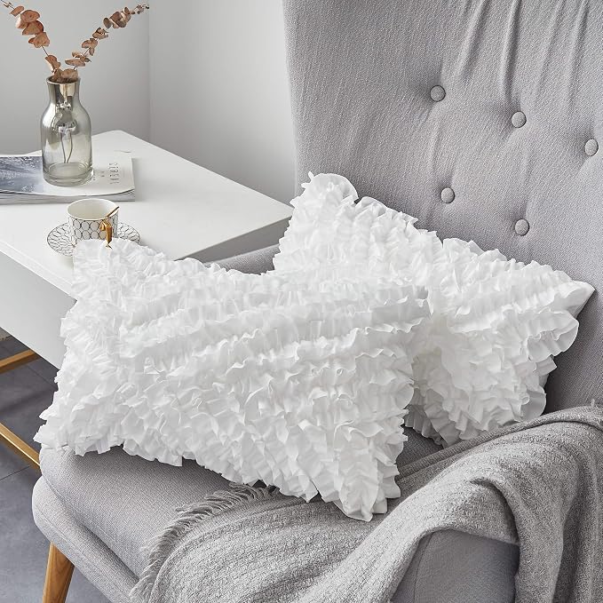 Oubonun 14 x 22 Pillow Inserts (Set of 2) - Lumbar Pillow with 100% Cotton Cover - Rectangle Square Interior Sofa Pillow Inserts - Decorative Pillow Insert Pair - White Couch Pillow