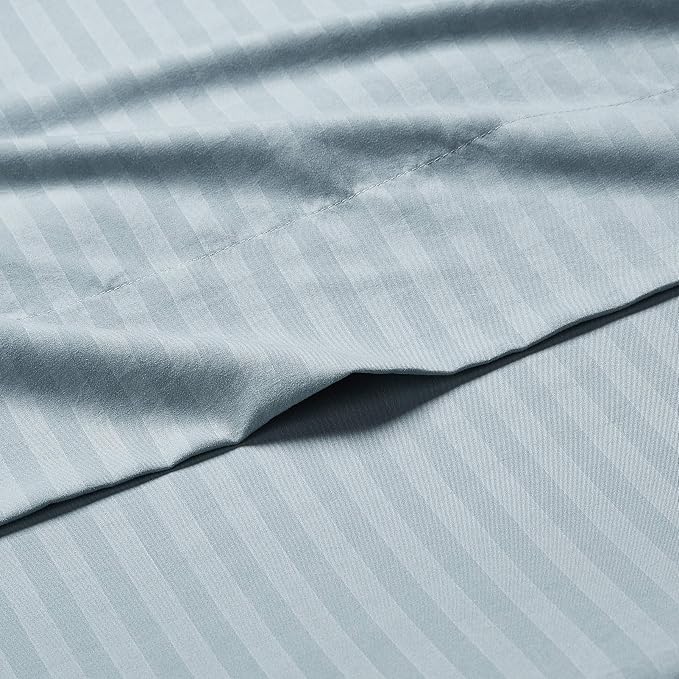 Amazon Basics Deluxe Breathable Wrinkle Resistant Brushed Microfiber Polyester Bed Sheets, 4-Piece, Full, Spa Blue Striped