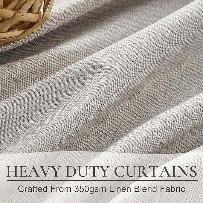 Pleat Linen Blend Room Darkening Curtains 92 Inch Length 2 Panels Set for Living Room, Natural Melange Grey for Bedroom Windows Blackout Drapes Heat Blocking Curtain for Summer Heat (50"Wx92"L)