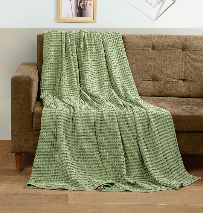 Utopia Bedding 100% Cotton Waffle Blanket Queen Size Sage Green, 90x90 Inch | Lightweight Breathable Cozy Summer Bed Blanket Home Decor Gift for Women and Men