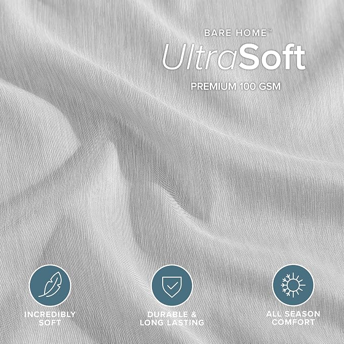 Bare Home Duvet Cover Set 1800 Ultra-Soft (Queen, Heathered Pewter) | Lightweight, Cooling, Breathable, Premium 1800 Ultra-Soft, All-Season