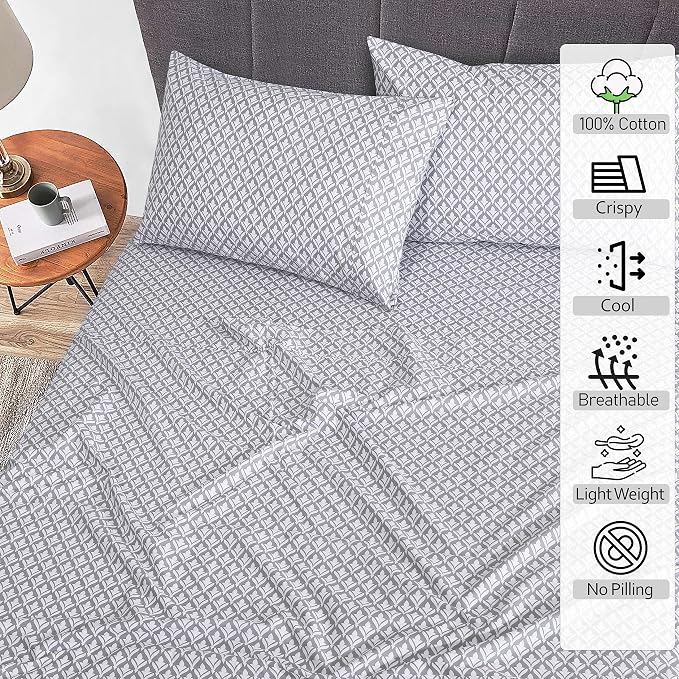 RUVANTI 100% Cotton Percale Sheets Full Size, Idiomatic Expression | Crisp Cooling, Deep Pocket 16", Soft Breathable & Durable, Hotel-Style, 4 Piece Set