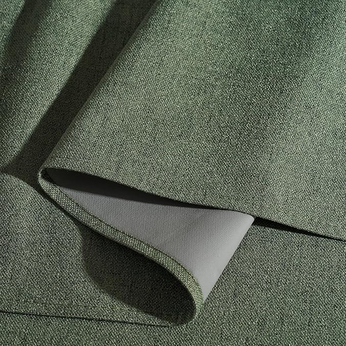 RYB HOME Olive Green 100% Blackout Linen Curtains 84 Inch Long for Office | Luxury Thermal Insulated Room Darkening Back Tab Rod Pocket,for Living Room Bedroom Sliding Doors Dining,W52 x L84,2 Panels