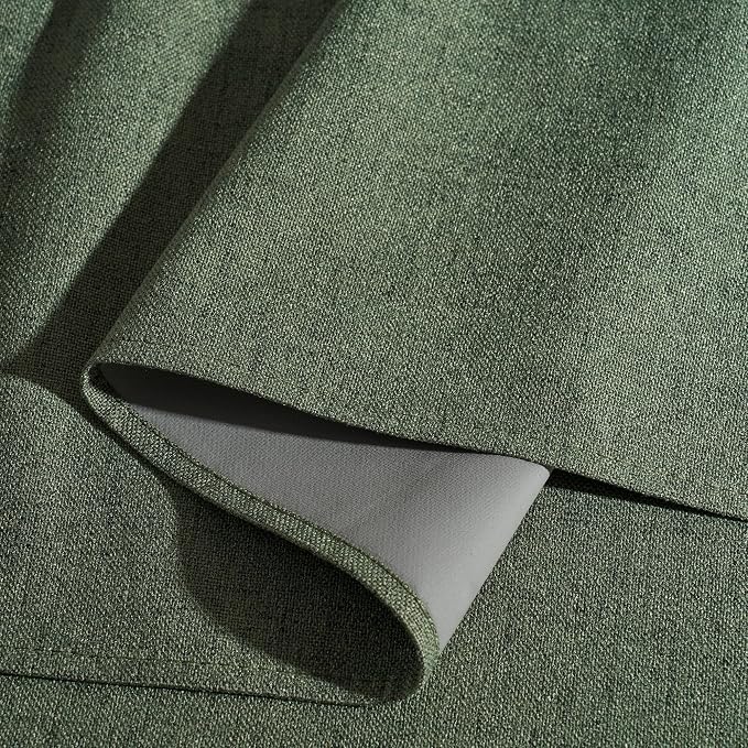 RYB HOME Olive Green 100% Blackout Linen Curtains 96 Inch Long for Office | Luxury Thermal Insulated,Room Darkening,Back Tab Rod Pocket,For Living Dining Room Bedroom Sliding Doors,W52 x L96,2 Panels