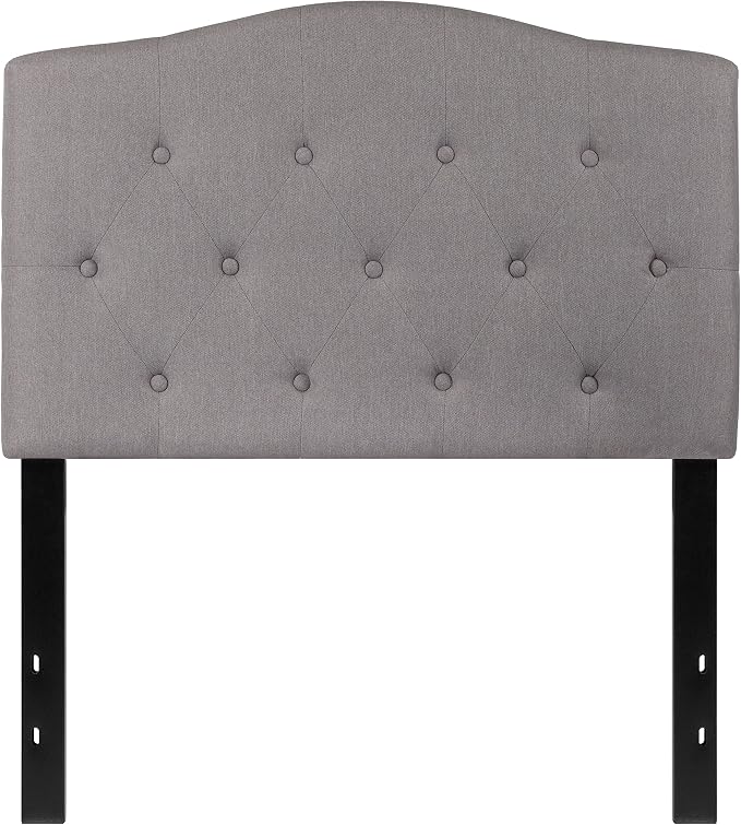 EMMA + OLIVER Twin Button Tufted Headboard | Adjustable Bed Rail Slots, Fabric Upholstered