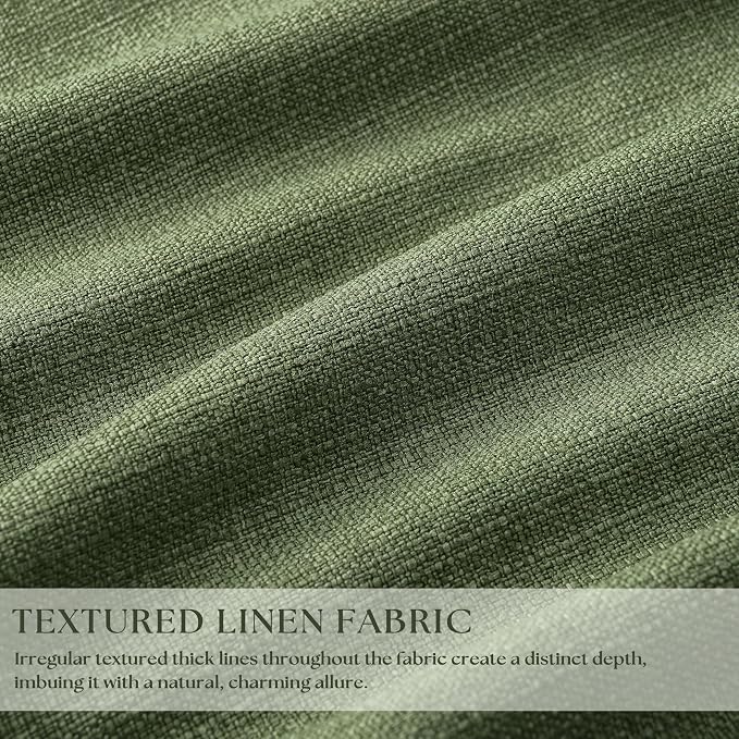 80 Inch Olive Green Linen Pinch Pleated Blackout Curtains with Liner | 100% Black Out, Pinch Pleat with Hooks Rings, Thick Linen Textured, Light Blocking, Bedroom Living Room Window Curtains
