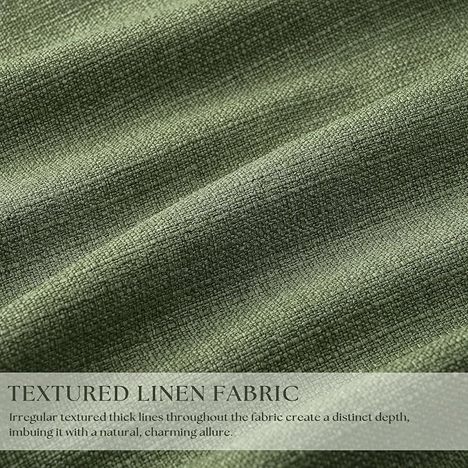 96 Inch Olive Green Linen Pinch Pleated Blackout Curtains with Liner | 100% Black Out, Pinch Pleat with Hooks Rings, Thick Linen Textured, Room Darkening, Bedroom Living Room Window Curtains