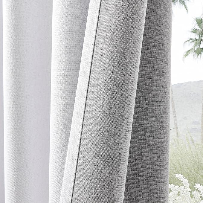 Joydeco Faux Linen Blackout Curtains for Bedroom,White Blackout Curtains 84 inches Long,100% Blackout Solid Thermal Insulated Window Drapes Luxury Decor for Living Room（W52xL84 Inch,White）