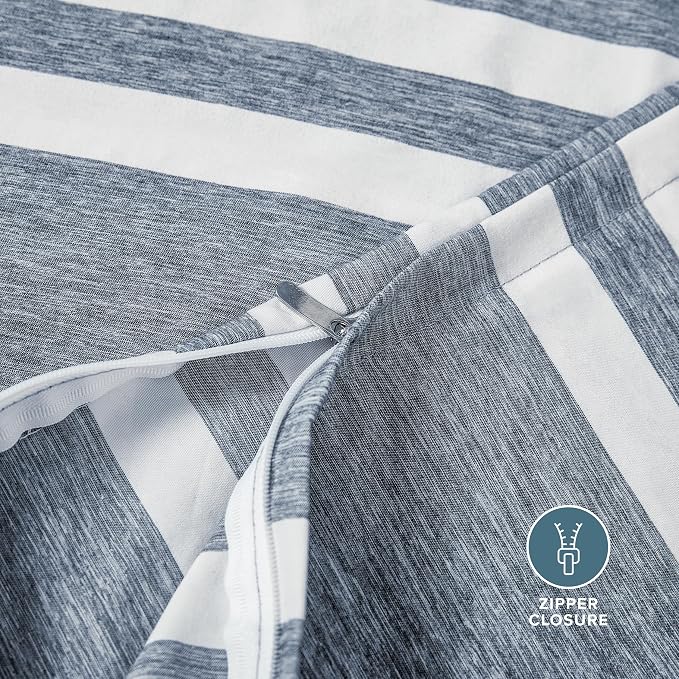 Bare Home Duvet Cover Set (Twin/Twin XL, Stripe - Heathered Midnight Blue) | 1800 Ultra-Soft, Lightweight, Cooling, Breathable, Premium, All-Season