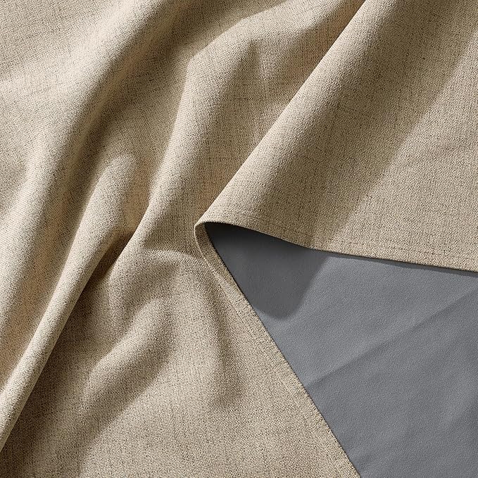 RYB HOME Burlap 100% Blackout Linen Curtains 120 Inch Long for Living Room | Thick Elegant Extra Long Drapes, Modern Vintage Farmhouse, Thermal Insulated Window Treatment For Loft, W52 x L120, 2 Panels