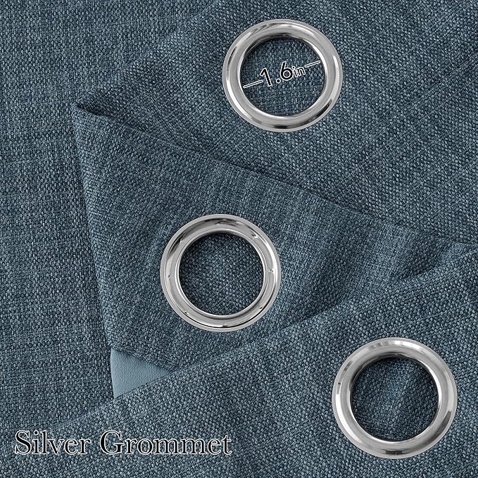 NICETOWN Short Faux Linen Mist Blue Blackout Curtains 63 inches Long | For Kitchen, Privacy Panels, For Living Room, Modern Style, Easy Care, Grommet Top, 2 Panels, W42 by L63